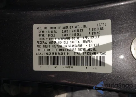 2014 Honda Accord Sport from USA, damaged, VIN 1HGCR2F59EA063134